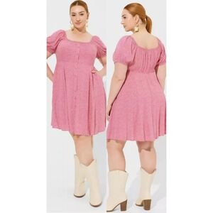 Torrid Button Front Skater Mini Dress Plus Size Puff Sleeve Spring